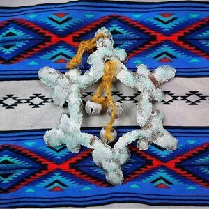 Vtg 90s Snowflake w/ Bells Christmas Ornament RUSTIC Western Metal Farmhouse